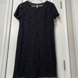 ANN TAYLOR Black Lace Short Sleeve Shift Dress